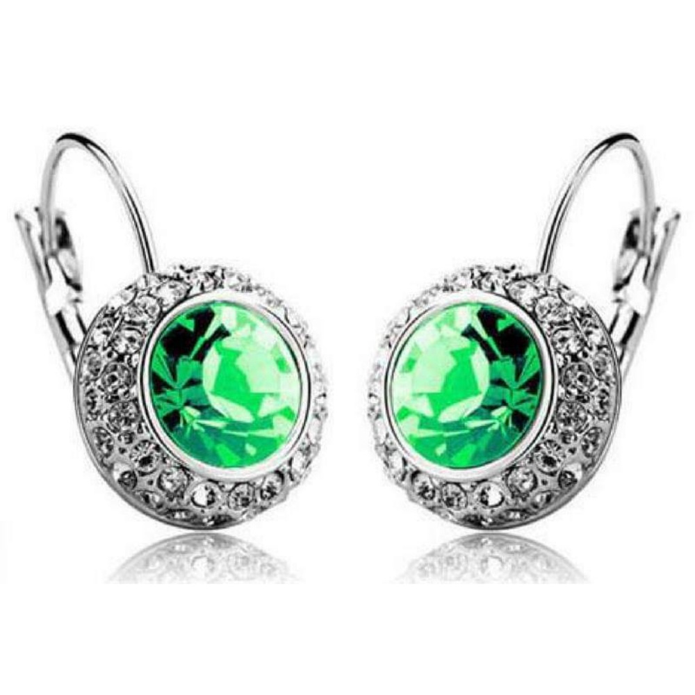 Earrings - Bejeweled Green Gem and Rhinestone